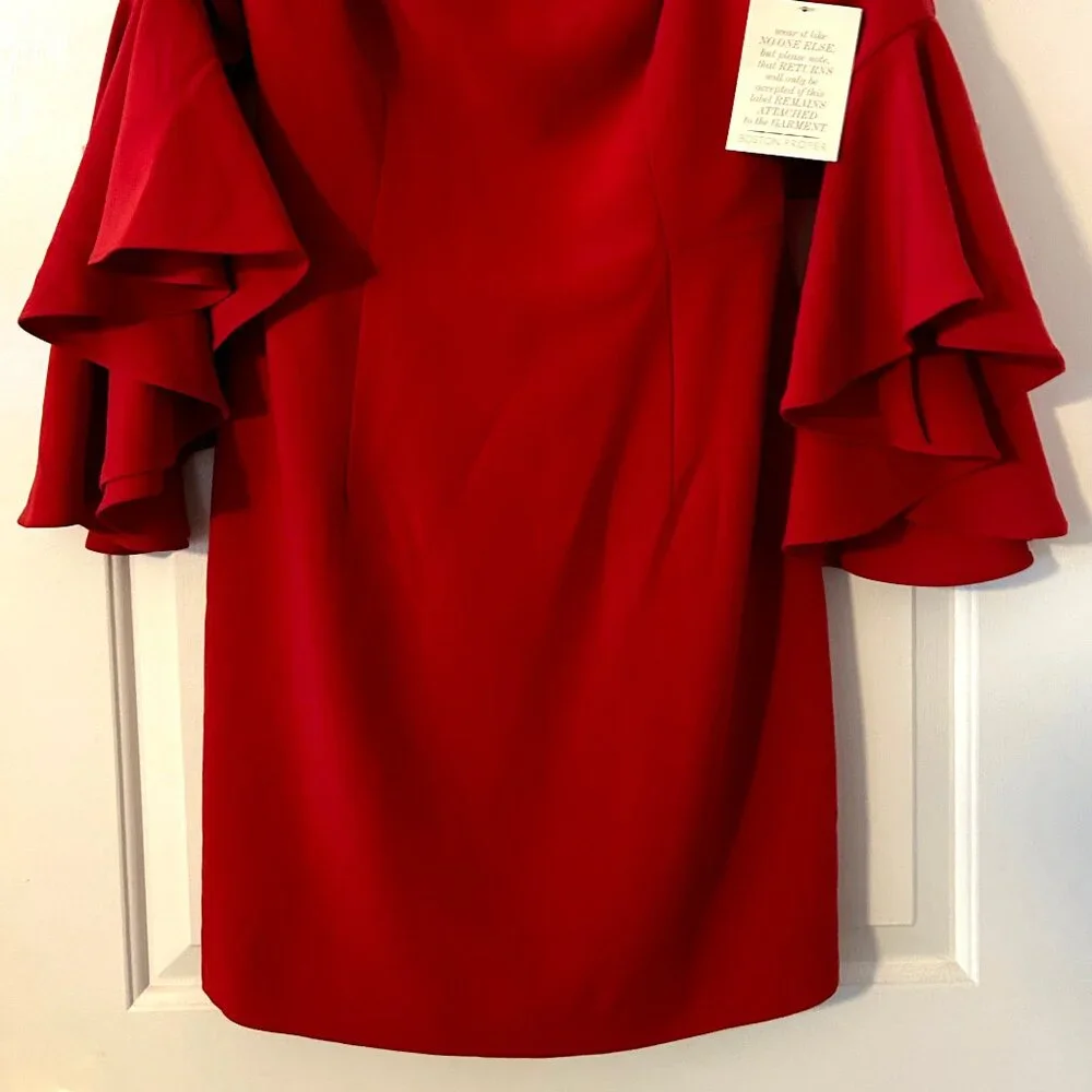 NWT Boston Proper Off the Shoulder French Kiss Red Sheath Dress Flutter Sleeves - Picture 3 of 3